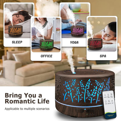 Large Room Essential Oil Diffuser 600ml with Remote Control, Cool Mist Humidifier, 7 Color Lights, 3 Mist Modes, and Waterless Auto Shut-Off for Home and Office