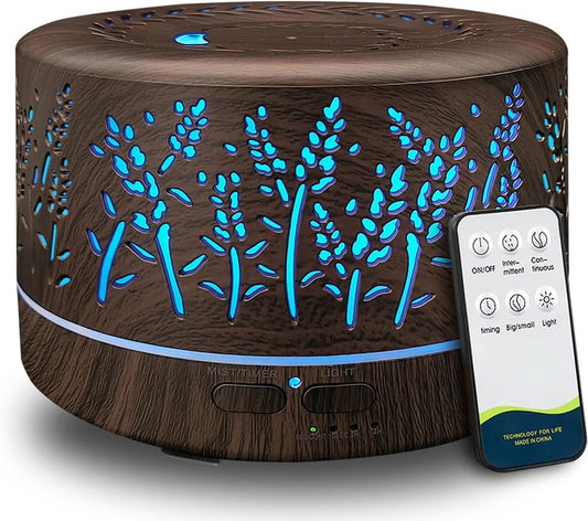 Large Room Essential Oil Diffuser 600ml with Remote Control, Cool Mist Humidifier, 7 Color Lights, 3 Mist Modes, and Waterless Auto Shut-Off for Home and Office