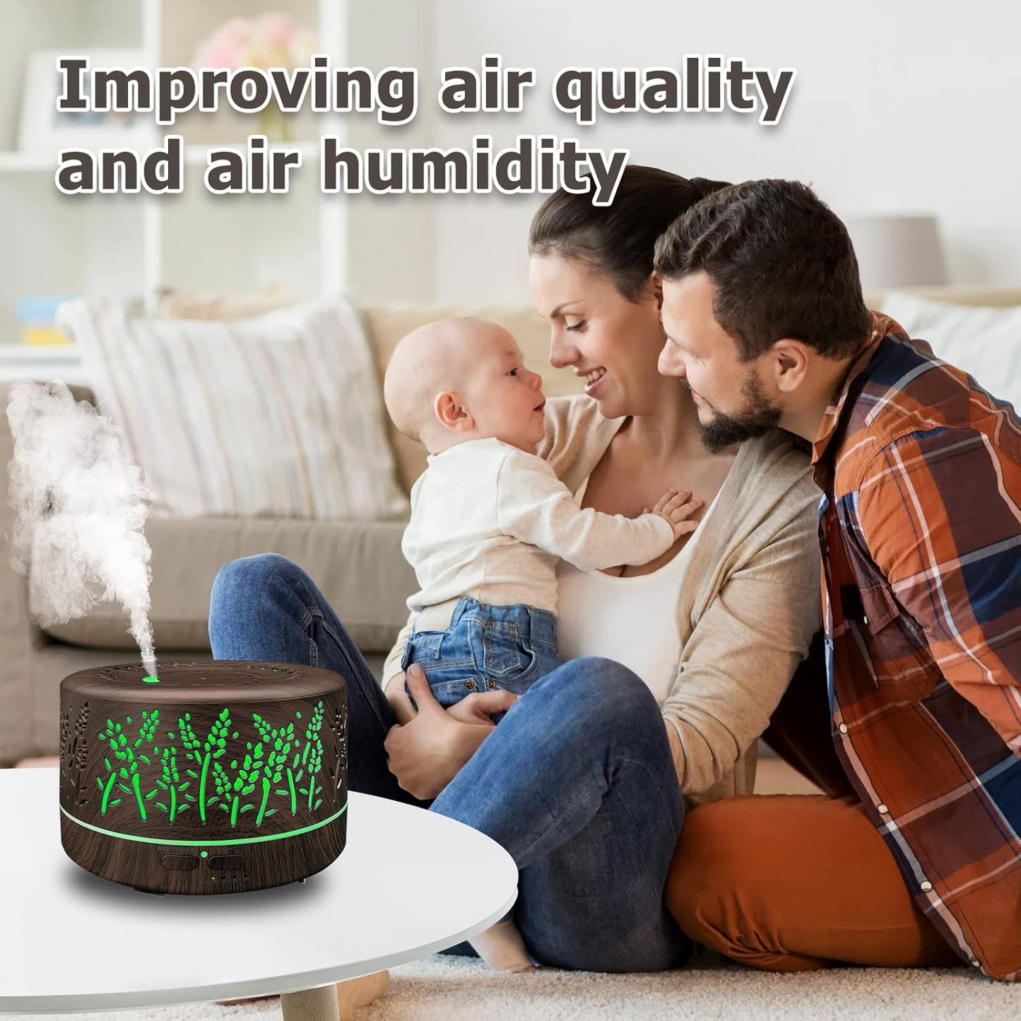 Large Room Essential Oil Diffuser 600ml with Remote Control, Cool Mist Humidifier, 7 Color Lights, 3 Mist Modes, and Waterless Auto Shut-Off for Home and Office