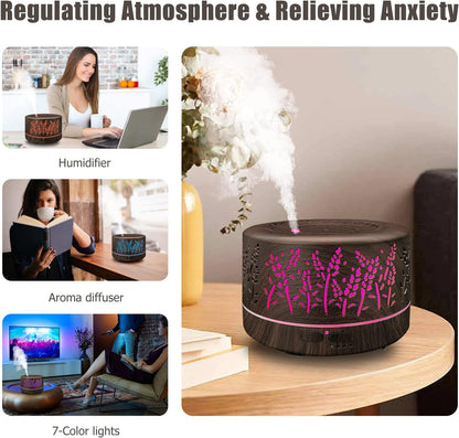 Large Room Essential Oil Diffuser 600ml with Remote Control, Cool Mist Humidifier, 7 Color Lights, 3 Mist Modes, and Waterless Auto Shut-Off for Home and Office