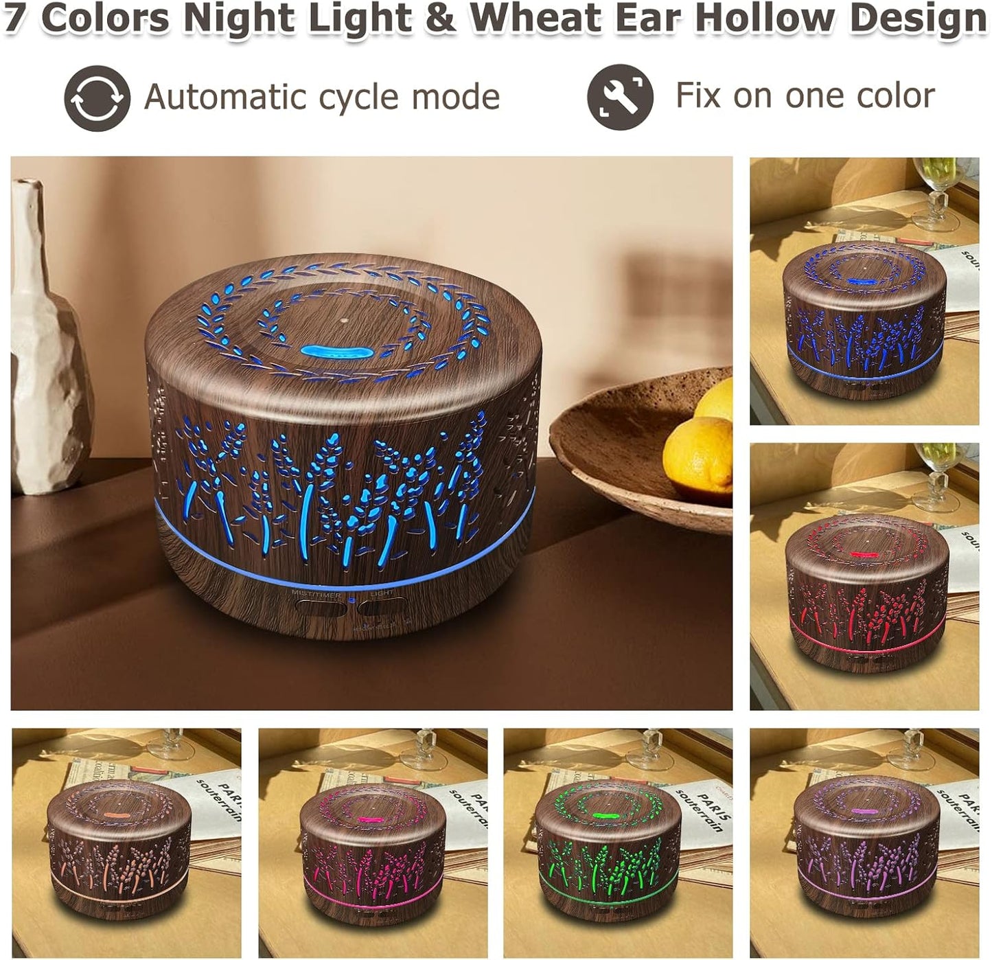 Large Room Essential Oil Diffuser 600ml with Remote Control, Cool Mist Humidifier, 7 Color Lights, 3 Mist Modes, and Waterless Auto Shut-Off for Home and Office