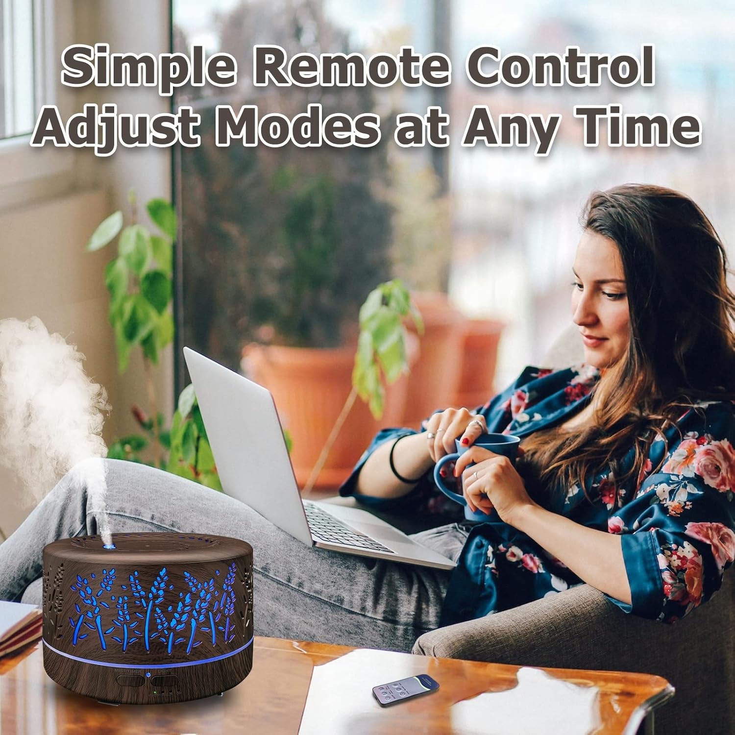 Large Room Essential Oil Diffuser 600ml with Remote Control, Cool Mist Humidifier, 7 Color Lights, 3 Mist Modes, and Waterless Auto Shut-Off for Home and Office