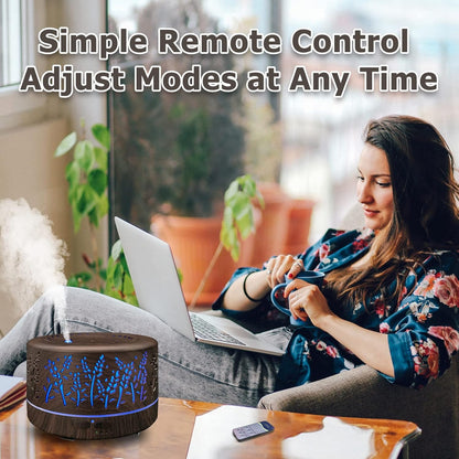 Large Room Essential Oil Diffuser 600ml with Remote Control, Cool Mist Humidifier, 7 Color Lights, 3 Mist Modes, and Waterless Auto Shut-Off for Home and Office